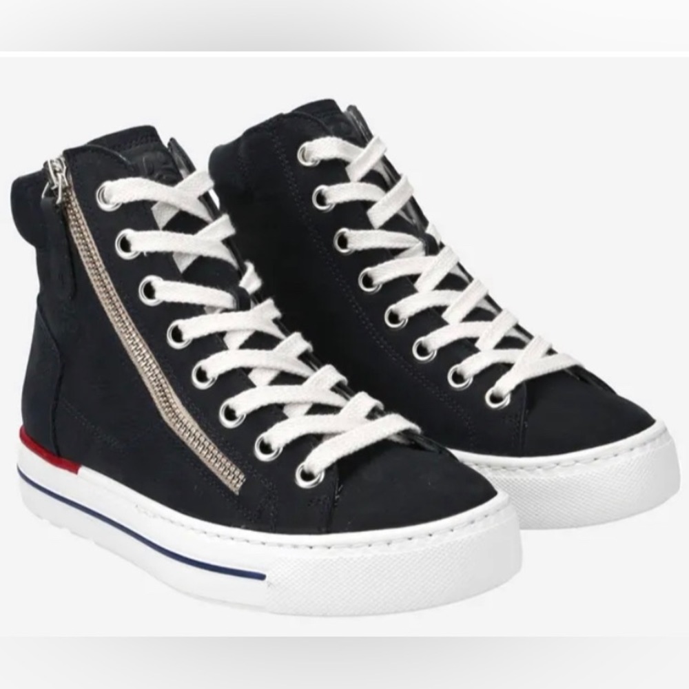 High-Top Sneakers. Dark Blue Suede Leather. Never worn.